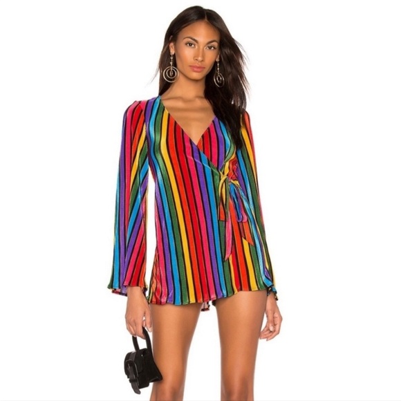 Show Me Your MuMu Pants - Show Me Your MuMu Caleb Romper Size Medium Rainbow Parade Pleat